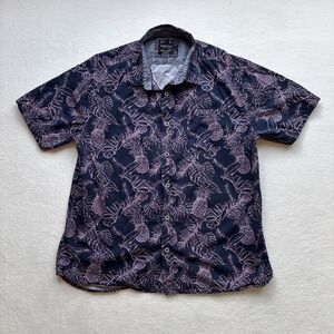 Sunrise Kingdom Men XL Hawaiian Shirt Pineapple Leaves Tropical Short Sleeve